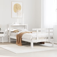 vidaXL Sängram med huvudgavel vit 75x190 cm massivt furu