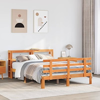 vidaXL Sängram med huvudgavel vaxbrun 120x190 cm massiv furu