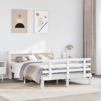 vidaXL Sängram med huvudgavel vit 135x190 cm massiv furu