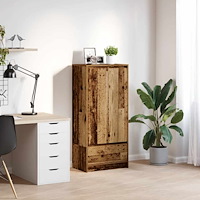 vidaXL Skåp med låda gammalt trä 55,5x34x119,5 cm konstruerat trä