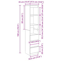 vidaXL Highboard Sonoma ek 37,5x35x180 cm konstruerat trä