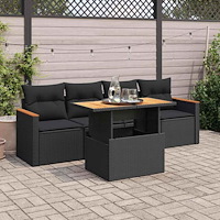 vidaXL Trädgårdssoffset med dynor 5 delar svart konstrotting akaciaträ