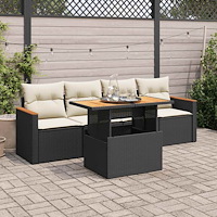 vidaXL Trädgårdssoffset med dynor 5 delar svart konstrotting akaciaträ