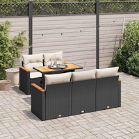 vidaXL Trädgårdssoffset med dynor 6 delar svart konstrotting akaciaträ