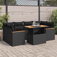 vidaXL Trädgårdssoffset med dynor 6 delar svart konstrotting akaciaträ