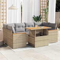 vidaXL Trädgårdssoffset med dynor 6 delar beige konstrotting akaciaträ