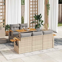 vidaXL Trädgårdssoffset med dynor 6 delar beige konstrotting akaciaträ