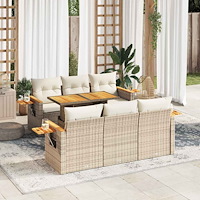 vidaXL Trädgårdssoffset med dynor 7 delar beige konstrotting akaciaträ