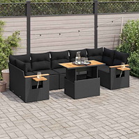 vidaXL Trädgårdssoffset med dynor 8 delar svart konstrotting akaciaträ