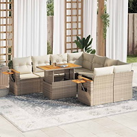 vidaXL Trädgårdssoffset med dynor 9 delar beige konstrotting akaciaträ