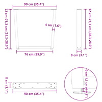 vidaXL Matbordsben V-formade 2 st vita 90x(72-73,3) cm stål
