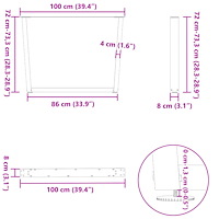 vidaXL Matbordsben V-formade 2 st vita 100x(72-73,3) cm stål