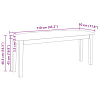vidaXL Bänk 110 cm brunt massivt trä gummi