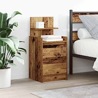 vidaXL Sängbord med 2 lådor 2 st gammalt trä 38x34x80 cm