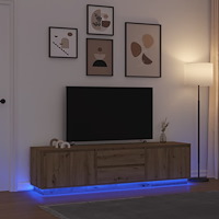 vidaXL TV-bänk med LED-lampor hantverksmässig ek 193,5x41x50 cm