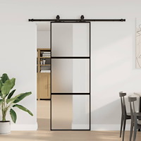 vidaXL Skjutdörr med beslag svart 76x205 cm härdat glas