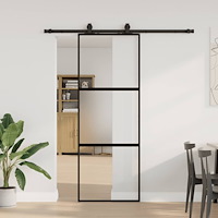 vidaXL Skjutdörr med beslag svart 76x205 cm härdat glas
