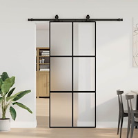 vidaXL Skjutdörr med beslagssats svart 90x205 cm härdat glas