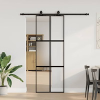vidaXL Skjutdörr med beslag svart 76x205 cm härdat glas