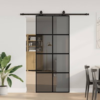 vidaXL Skjutdörr med beslagssats svart 90x205 cm härdat glas