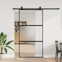 vidaXL Skjutdörr med beslag svart 102,5x205 cm härdat glas