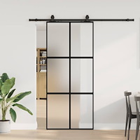 vidaXL Skjutdörr med beslagssats svart 90x205 cm härdat glas