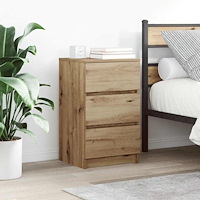vidaXL Sängbord med 3 lådor hantverksmässig ek 39x35x65 cm
