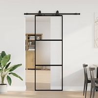 vidaXL Skjutdörr med beslag svart 76x205 cm härdat glas