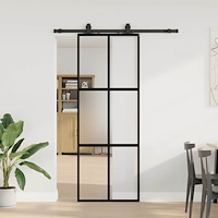 vidaXL Skjutdörr med beslag svart 76x205 cm härdat glas