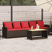 vidaXL Trädgårdssoffa 5-sits med dynor brun konstrotting