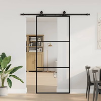 vidaXL Skjutdörr med beslag svart 90x205 cm ESG-glas