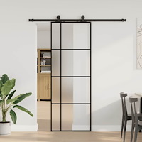 vidaXL Skjutdörr med beslag svart 76x205 cm ESG-glas