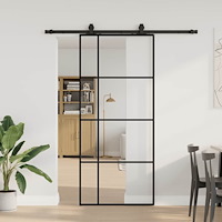 vidaXL Skjutdörr med beslag svart 90x205 cm ESG-glas