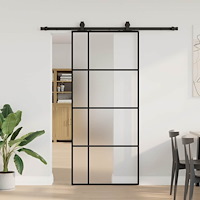 vidaXL Skjutdörr med beslag svart 90x205 cm ESG-glas