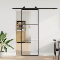 vidaXL Skjutdörr med beslag svart 76x205 cm ESG-glas