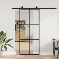 vidaXL Skjutdörr med beslag svart 90x205 cm ESG-glas