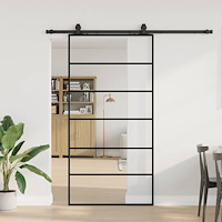 vidaXL Skjutdörr med beslag svart 102x205 cm ESG-glas