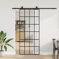 vidaXL Skjutdörr med beslag svart 90x205 cm ESG-glas