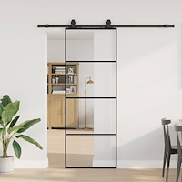 vidaXL Skjutdörr med beslag svart 76x205 cm ESG-glas