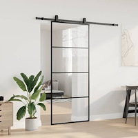 vidaXL Skjutdörr med beslag svart 90x205 cm ESG-glas