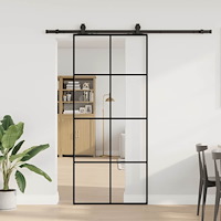 vidaXL Skjutdörr med beslag svart 90x205 cm ESG-glas