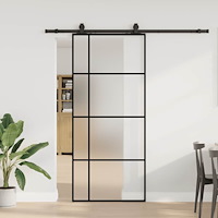 vidaXL Skjutdörr med beslag svart 90x205 cm ESG-glas