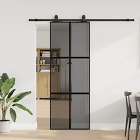 vidaXL Skjutdörr med beslag svart 76x205 cm härdat glas