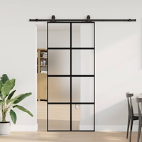 vidaXL Skjutdörr med beslagssats svart 90x205 cm härdat glas