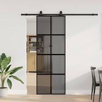 vidaXL Skjutdörr med beslag svart 76x205 cm härdat glas