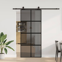 vidaXL Skjutdörr med beslagssats svart 90x205 cm härdat glas