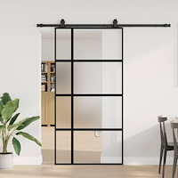 vidaXL Skjutdörr med beslag svart 102,5x205 cm härdat glas