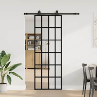 vidaXL Skjutdörr med beslag svart 76x205 cm ESG-glas