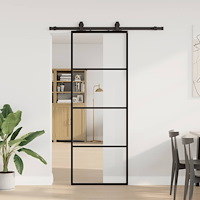 vidaXL Skjutdörr med beslag svart 76x205 cm ESG-glas