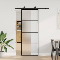 vidaXL Skjutdörr med beslag svart 76x205 cm ESG-glas